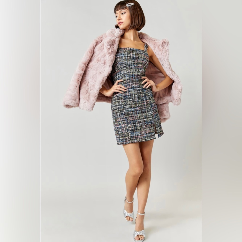 Francesca’s Square Neck Tweed Mini Dress